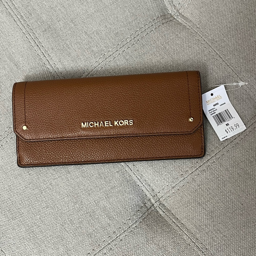 Michael Kors Tan Leather Wallet with Gold Zipper